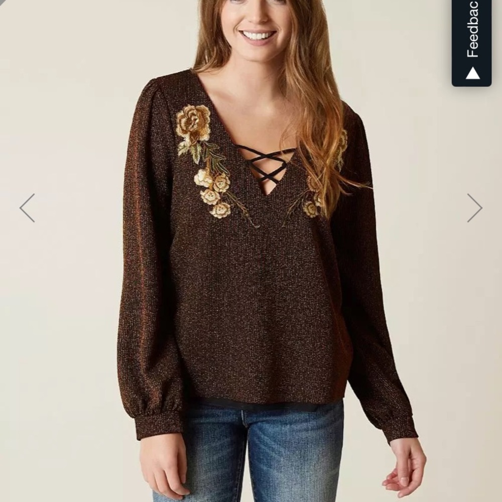 Never worn Gimmicks Metallic Embroidered Top